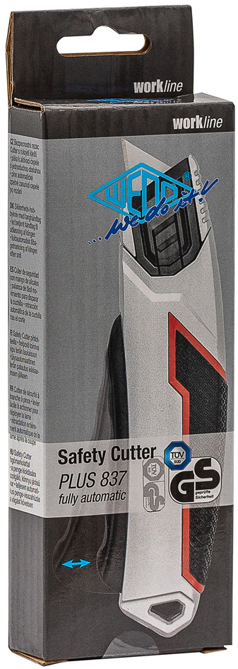 Cutter de sécurité PLUS 837, avec levier, blister carton