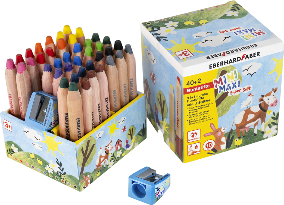 EBERHARD FABER Crayon de couleur 3 en 1 Jumbo MINI MAXI, 40