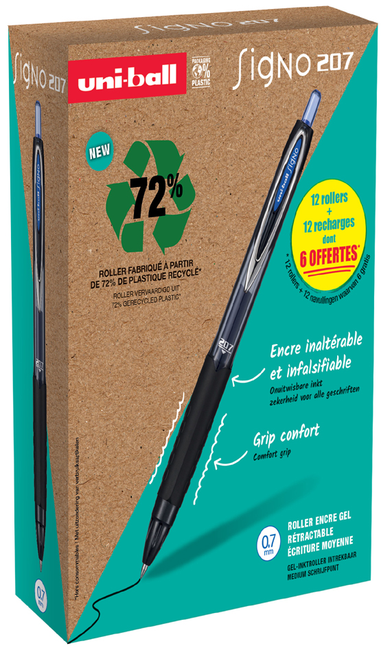 uni-ball Stylo roller encre gel SIGNO 207E, VALUE PACK, bleu