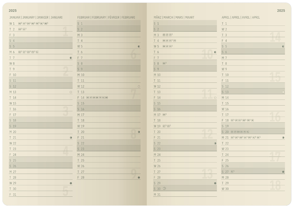 Agenda de poche Conceptum, ouvert