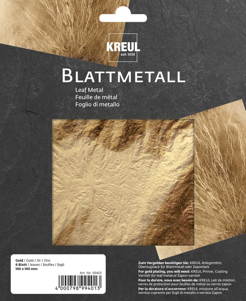 KREUL Feuilles de métal, 140 x 140 mm, or