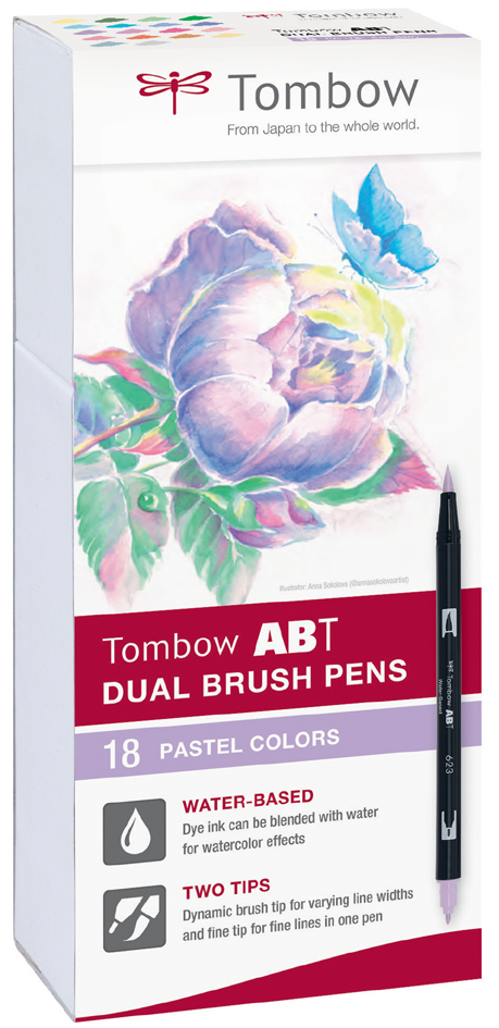 Feutre "ABT DUAL BRUSH PEN", set de 18 couleurs pastel