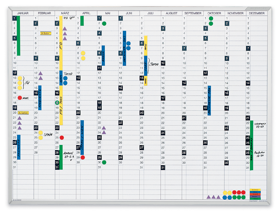 magnetoplan Planning annuel, (L)1200 x (H)900 mm, magnétique