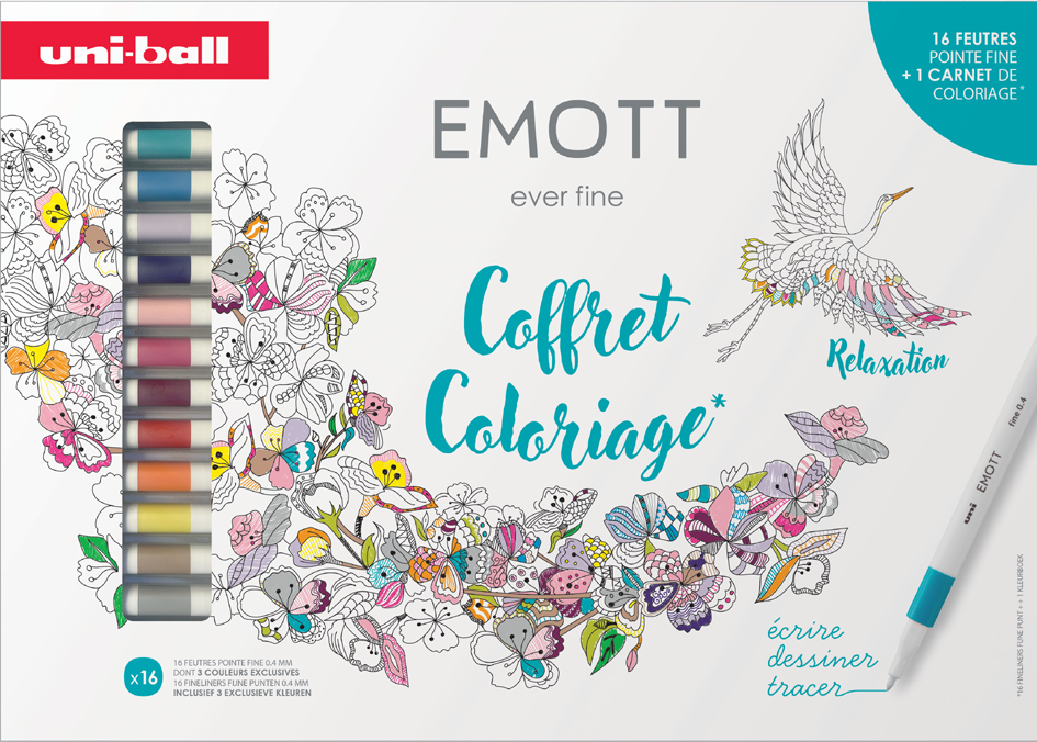 Feutre EMOTT, étui carton de 16 avec carnet de coloriage
