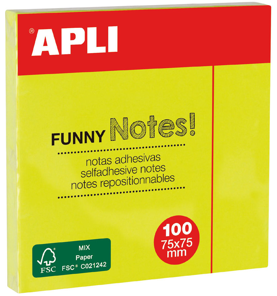 APLI Notes adhésives 'FUNNY Notes!', 75 x 75 mm, jaune fluo