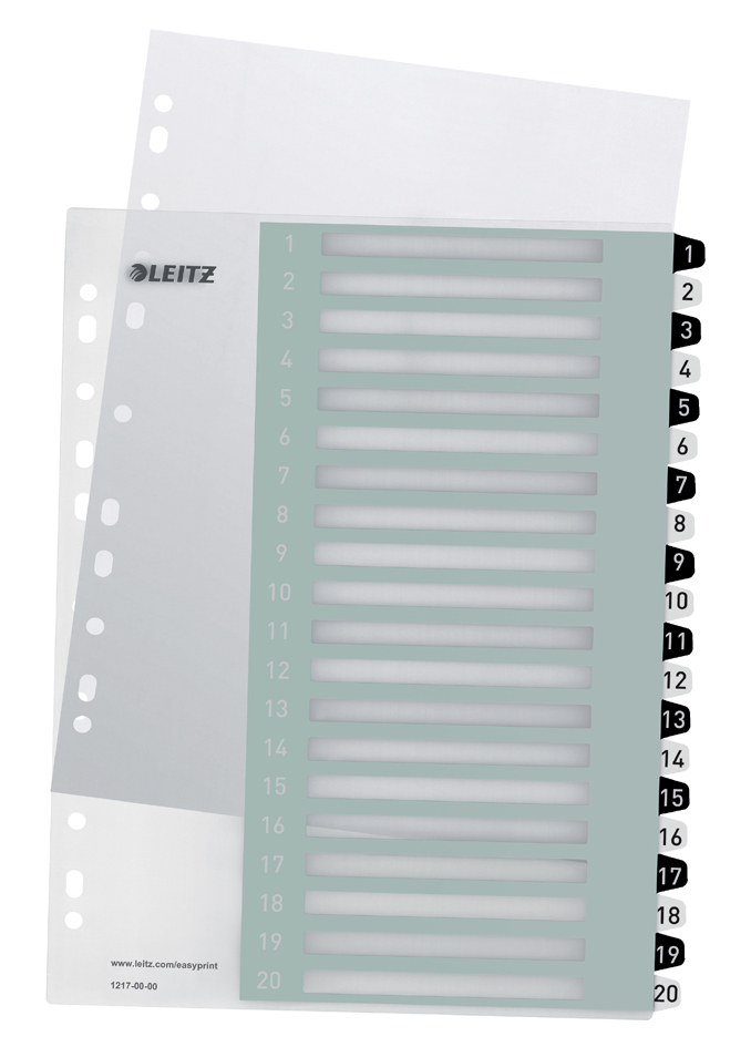 LEITZ Intercalaires en plastique WOW, numéroté, 1-20