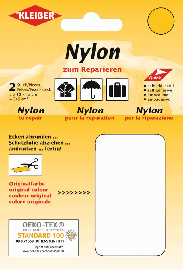 KLEIBER Pièce de réparation nylon, autocollant, blanc