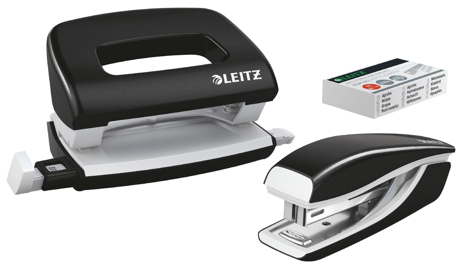 LEITZ Kit mini agrafeuse et perforateur Nexxt WOW, noir
