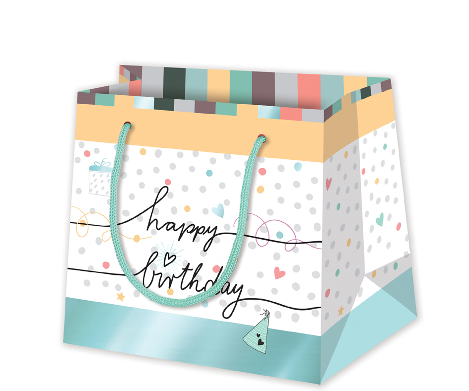 SUSY CARD Sac cadeau 'Happy Eco B-day Typo', petit