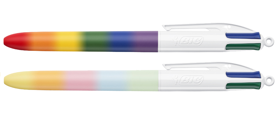 Stylo à bille rétractable 4 Colours Rainbow Mix, montre les deux variantes