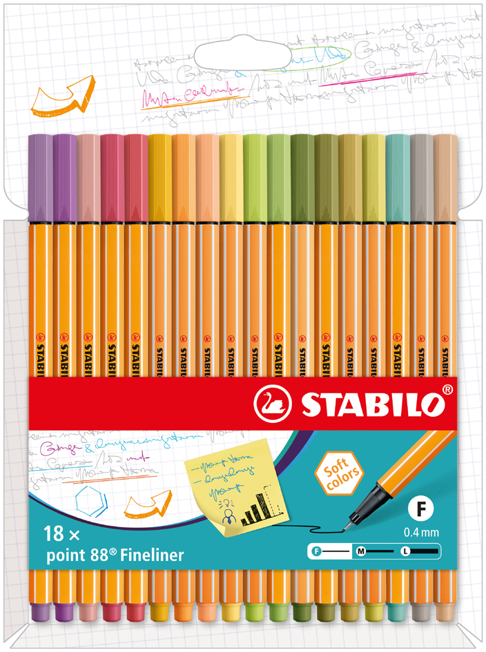 STABILO Feutre à pointe fine point 88, étui carton de 18