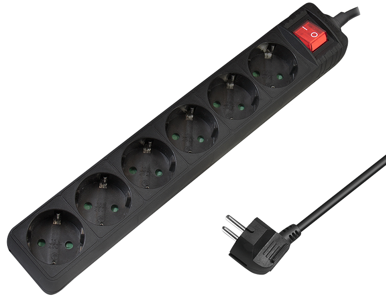 LogiLink Multiprise, 6 prises, avec interrupteur, noir