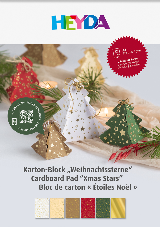 HEYDA Bloc de cartons 'Étoiles de Noël', A4, 12 feuilles