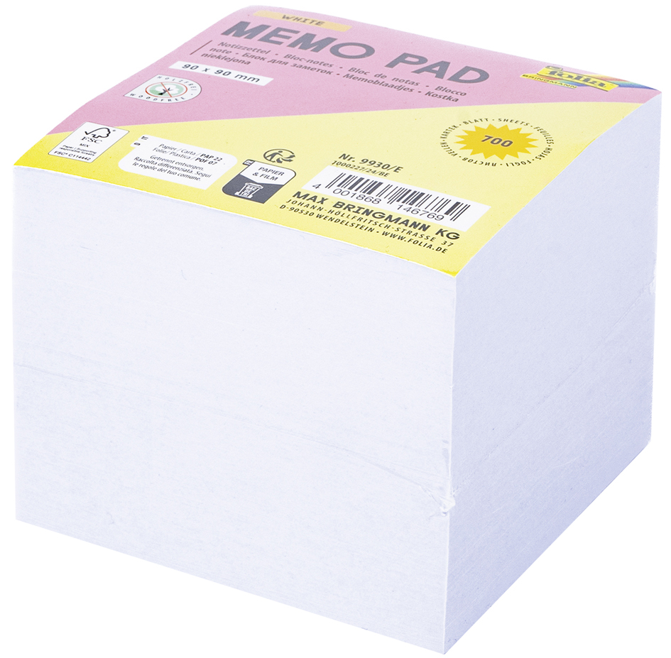 folia Bloc cube, 90 x 90 mm, 700 feuilles, blanc