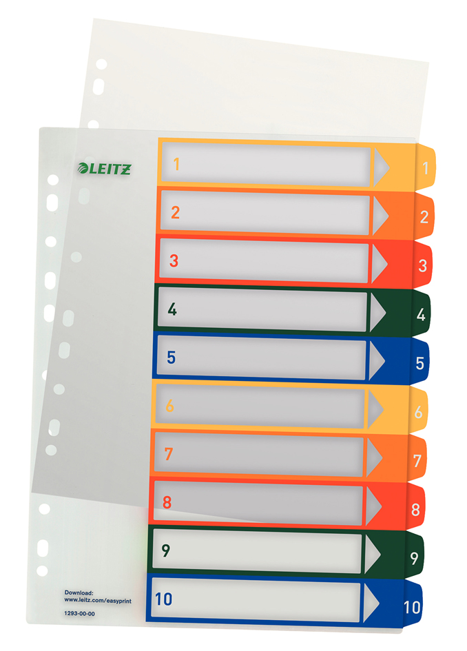 LEITZ Intercalaires en plastique, numéroté, A4 extra large