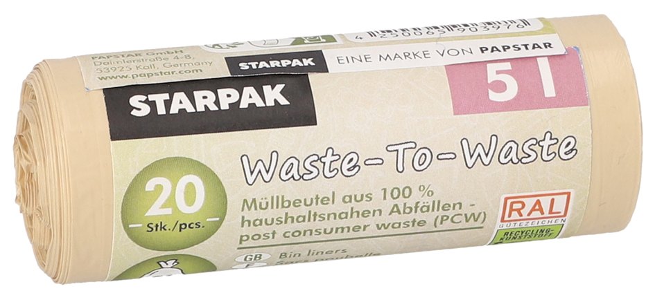 STARPAK Sac poubelle 'Waste-to-Waste', 5 litres, marron