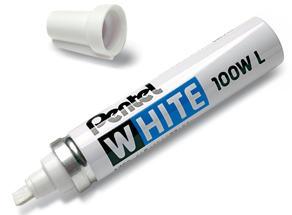 Pentel Marqueur permanent X100W L, pointe biseautée, blanc