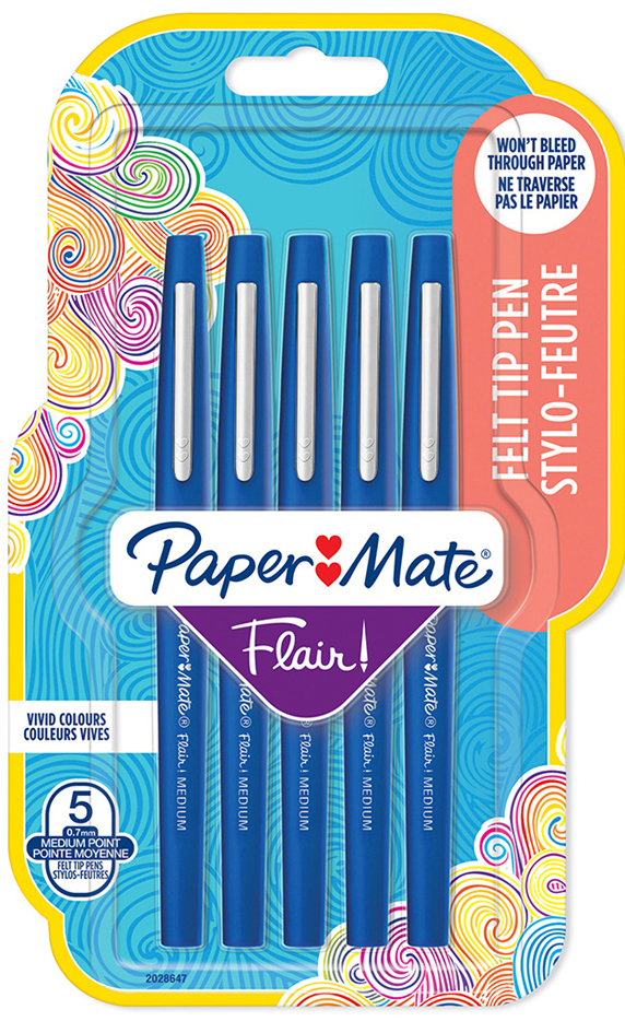 Paper:Mate Stylo feutre Flair, blister de 5, bleu