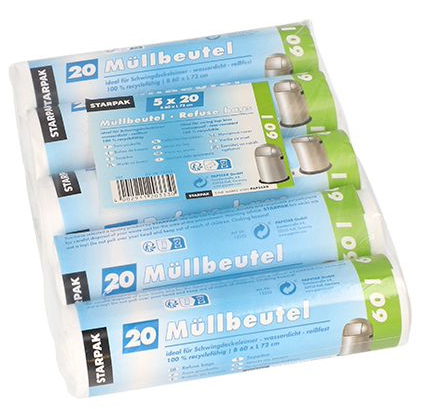 STARPAK Sac poubelle HDPE, 60 litres, blanc