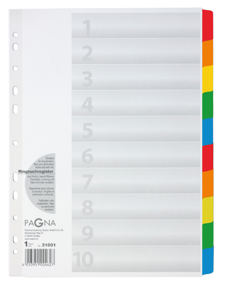 Intercalaires en carton, 10 touches