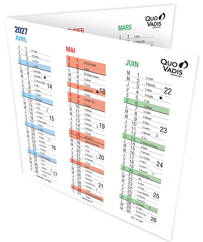 Calendrier ORIGAMI, 360 x 180 mm - ouvert