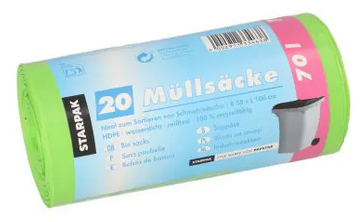 Sac poubelle HDPE, 70 litres, vert