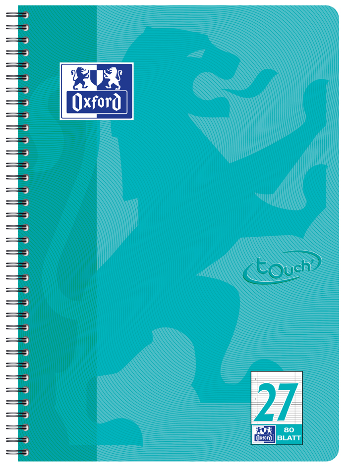 Oxford cahier Touch, A4+, ligné, 160 pages, bleu aqua