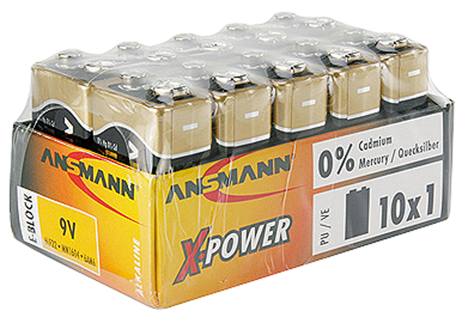 ANSMANN pile alcaline 'X-Power', 9V bloc E, présentoir de 10