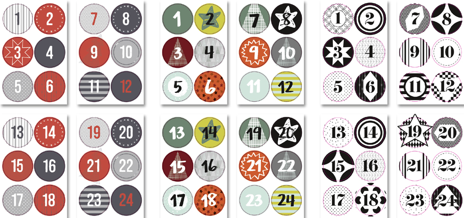 Stickers de Noël "Calendrier de l'Avent", motifs