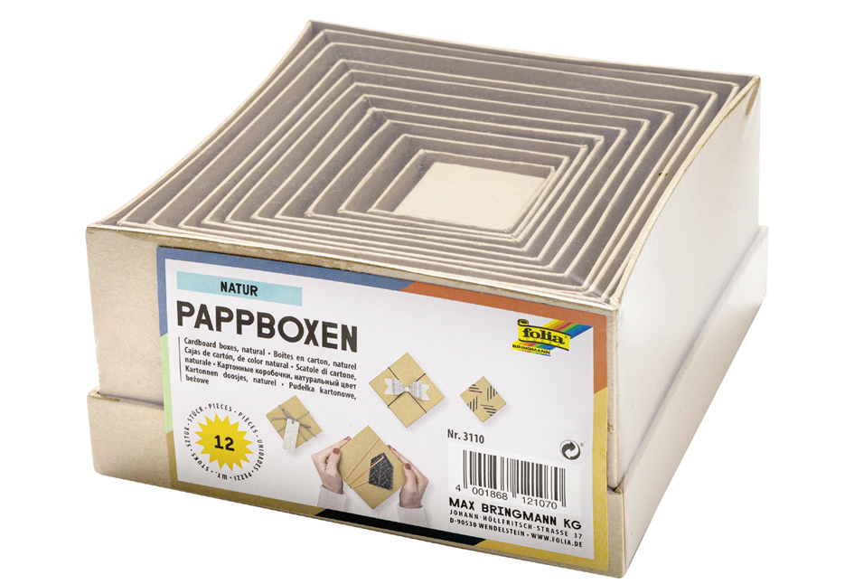 folia Boîtes en carton NATUR, carré, assortiment de 12
