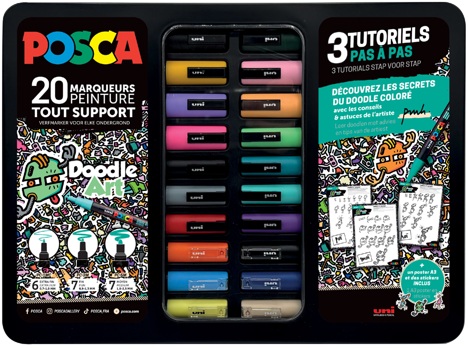 POSCA Marqueur à pigment 'DOODLE ART', mallette métal de 20