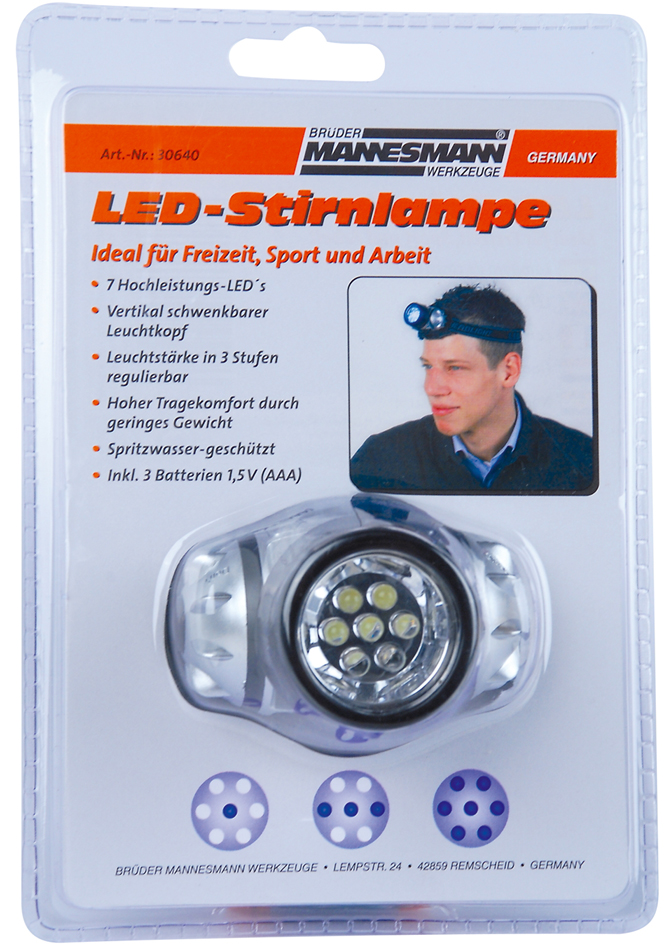 Lampe frontale LED, sous blister