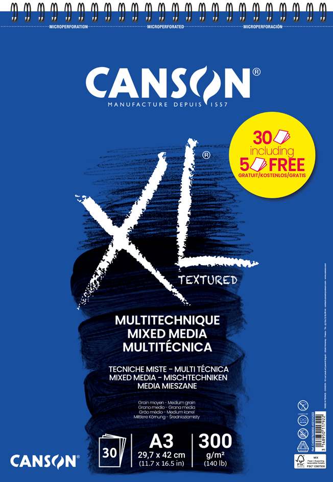 CANSON Bloc de dessin XL MIXED MEDIA Textured Promo, A3