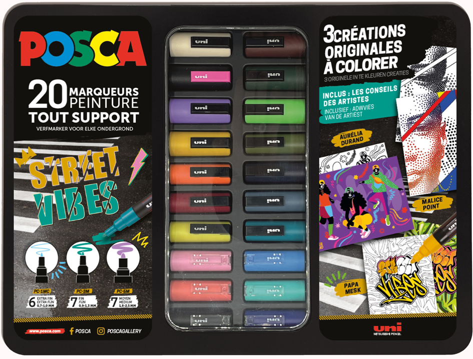 POSCA Marqueur à pigment STREET VIBES, mallette métal de 20