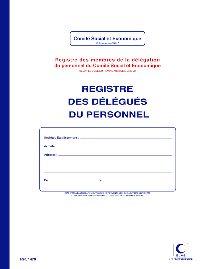 ELVE Registre 'Délégués du personnel', 40 pages, 320 x 240mm