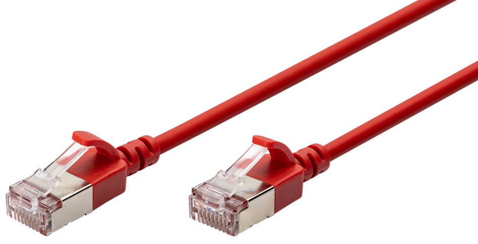 DIGITUS Câble de brassage Slim, cat. 6A, F/FTP, 0,3 m, rouge