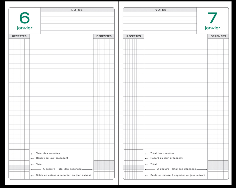 Agenda perpétuel de caisse, ouvert