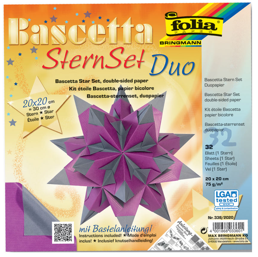 folia Feuilles de papier pliable étoile Bascetta, 75 g/m2