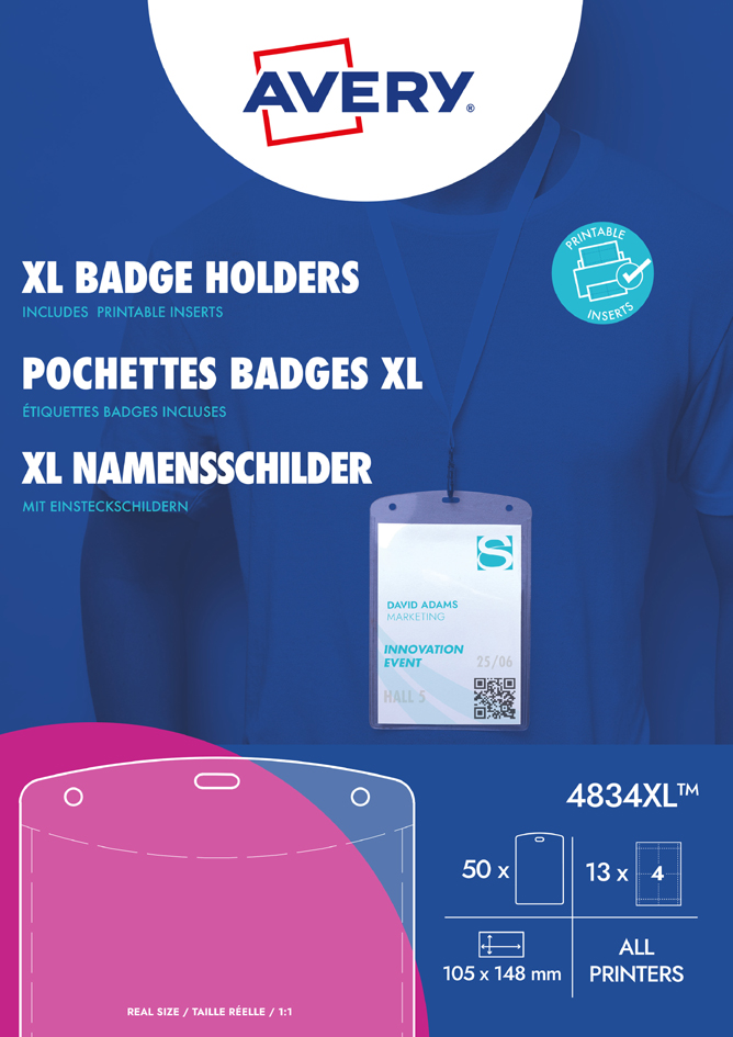 AVERY Pochette badge XL, 105 x 148 mm, transparent