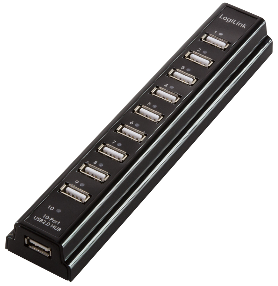 LogiLink Hub USB 2.0 avec bloc d'alimentation, noir, 10