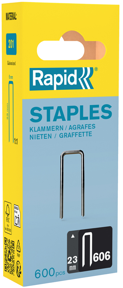Rapid Agrafe à dos étroit no. 606, 23 mm, petit paquet