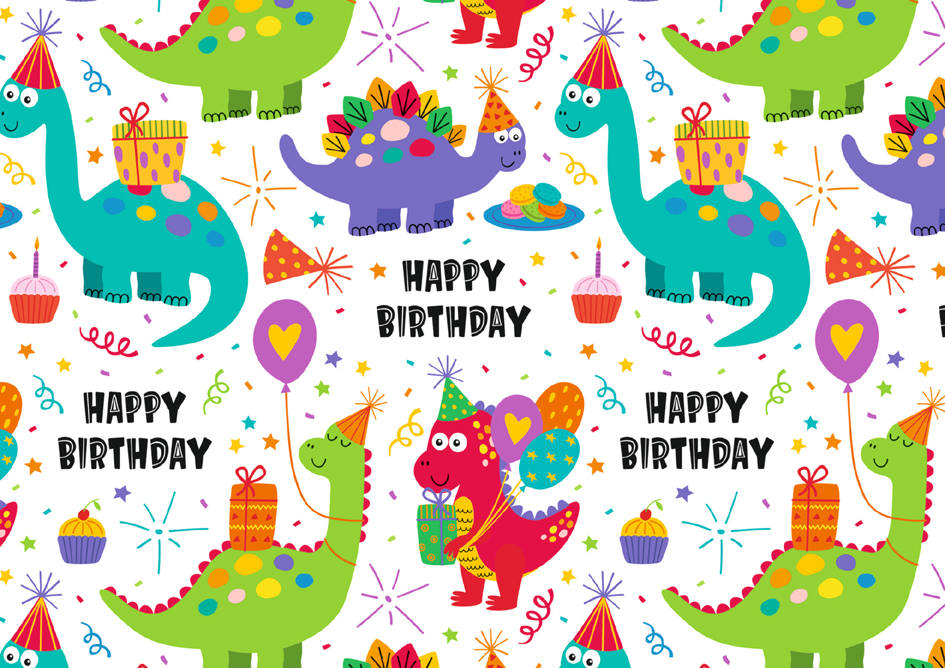 SUSY CARD Papier cadeau 'Birthday Dinos', sur rouleau