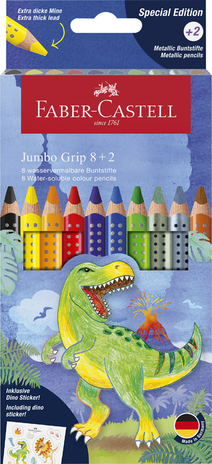 FABER-CASTELL Crayon de couleur triangulaire Jumbo GRIP Dino