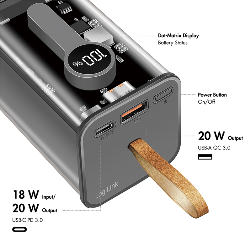 Powerbank avec écran, vue détaillée