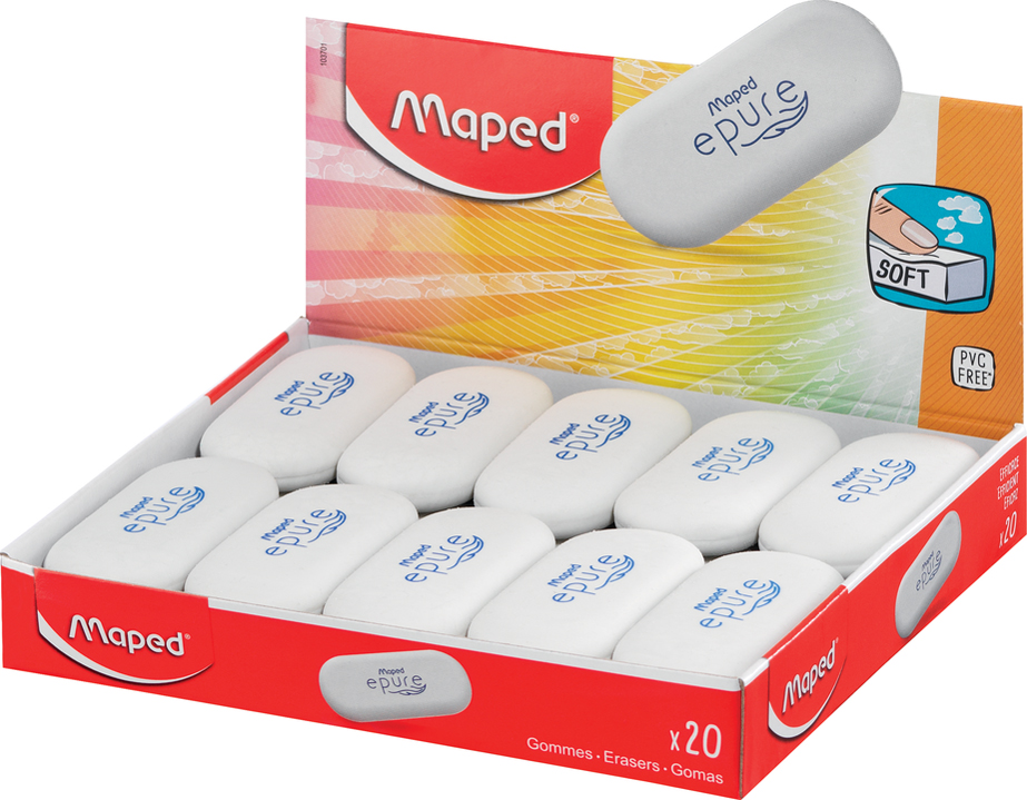 Maped Gomme plastique Epure, ovale, blanc, présentoir de 20