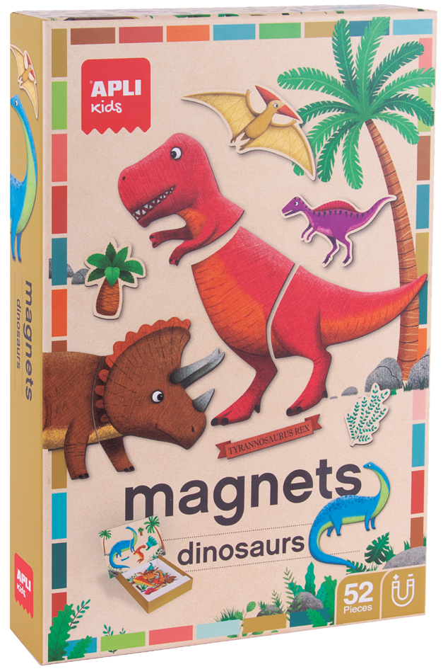 APLI kids Jeu de magnets 'Dinosaures', 52 magnets avec scène