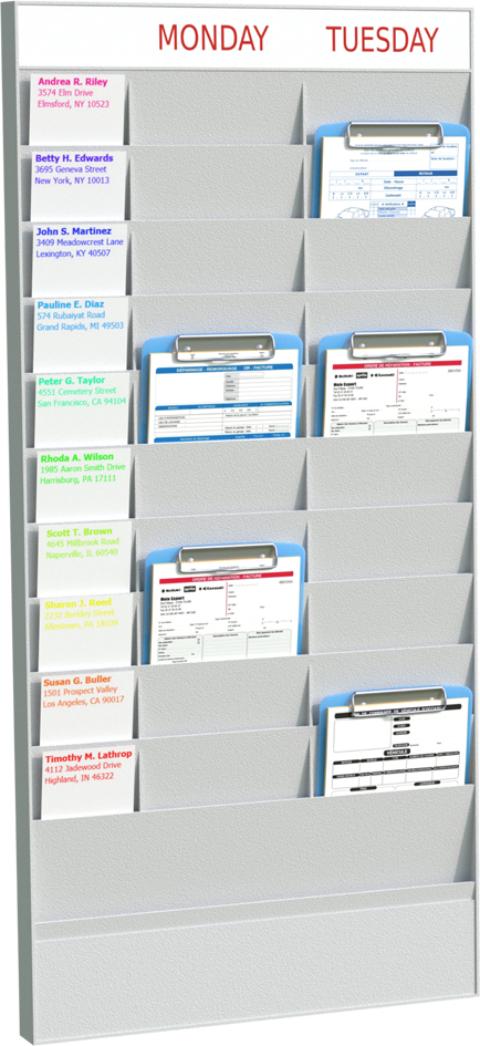 PAPERFLOW Planificateur de bureau mural, 20 casiers, gris