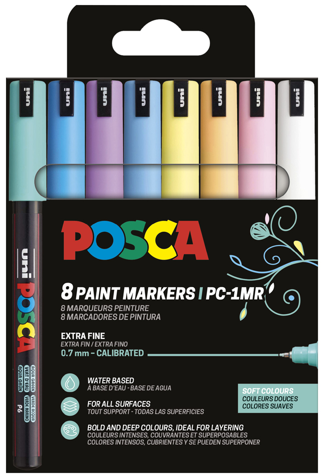 POSCA Marqueur à pigment PC1MR, étui de 8, couleurs douces