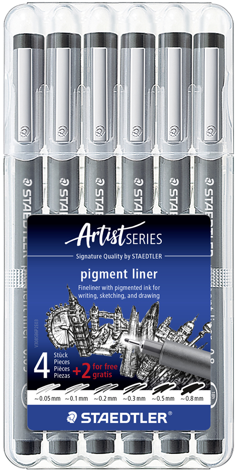 STAEDTLER Feutre à pigment, étui de 4+2 GRATUIT, noir