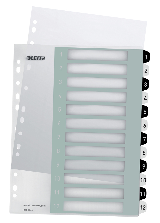 LEITZ Intercalaires en plastique WOW, numéroté, 1-12
